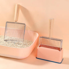 Metal Cat Litter Scoop Wooden Handle Stylish Cleaning Tool