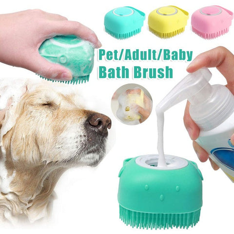 Silicone Dog Bath Gloves Massage Brush Shampoo Dispensing Grooming