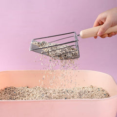 Metal Cat Litter Scoop Wooden Handle Stylish Cleaning Tool