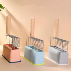 Metal Cat Litter Scoop Wooden Handle Stylish Cleaning Tool