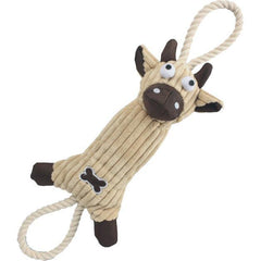Plush Cow Dog Toy Jute Rope Squeaky Tug Play