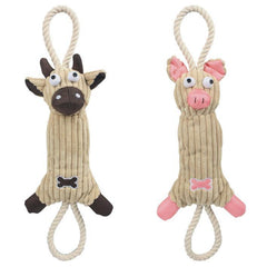 Plush Cow Dog Toy Jute Rope Squeaky Tug Play